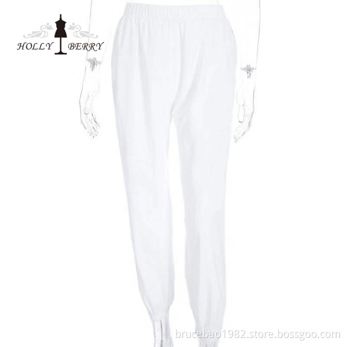 Streetwear Fashion White High Elastic Waist Loose Yoga Pants Women Casual